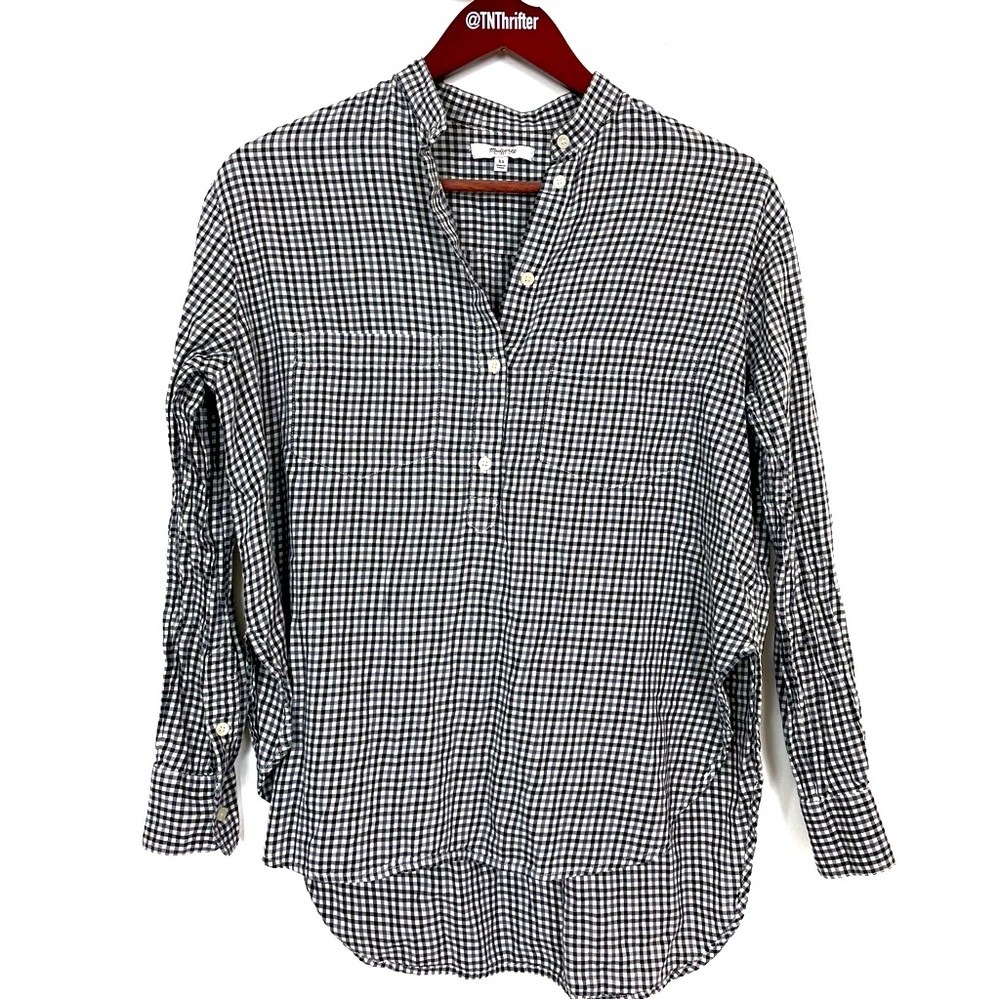 Madewell Women's Plaid Button Up Lightweight Shirt Size XS Black White Normcore